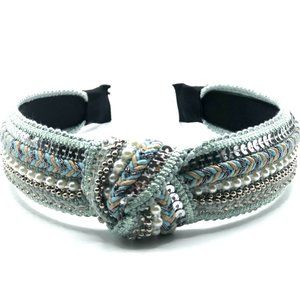 Green Beaded Headband Crystal Pearl Knot Headbands Bohemian Headband for Women